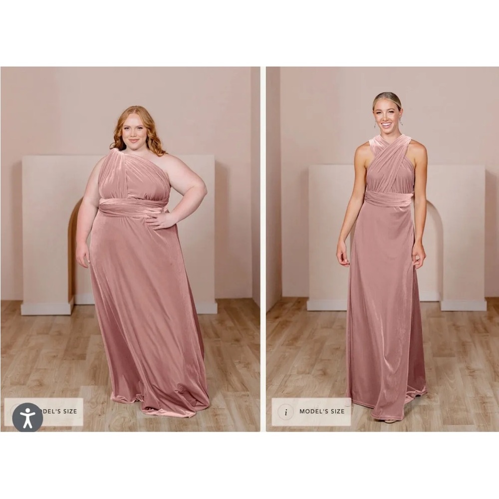 NWOT Reverly Micah Convertible Velvet Bridesmaid dress - X-small Blush long maxi